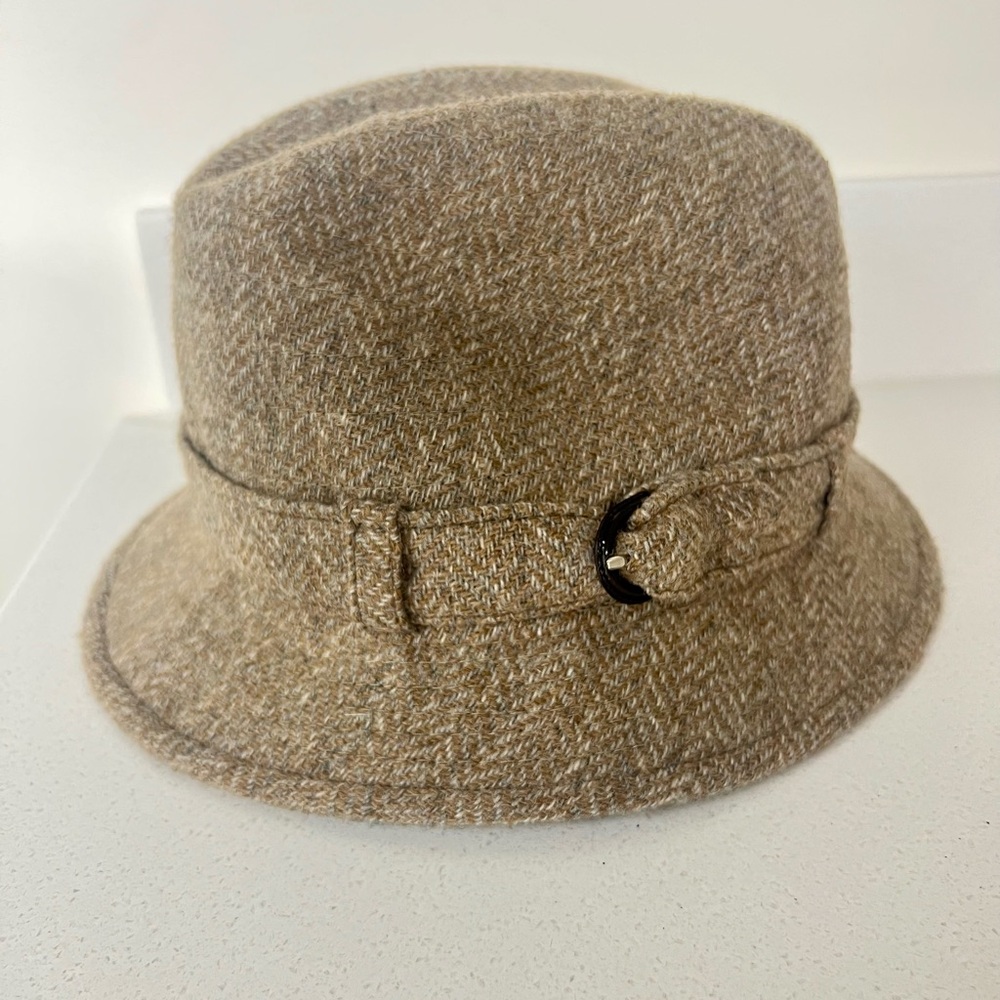 Vintage Harrods Wool Tan Herringbone Fedora Hat